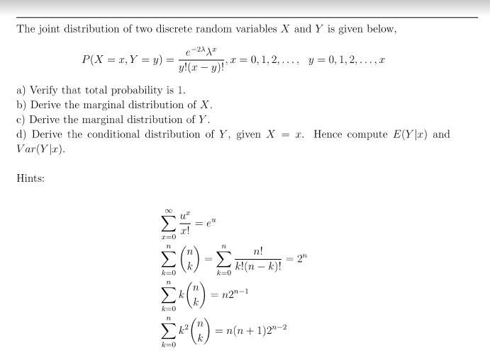 Solved The joint distribution of two discrete random | Chegg.com