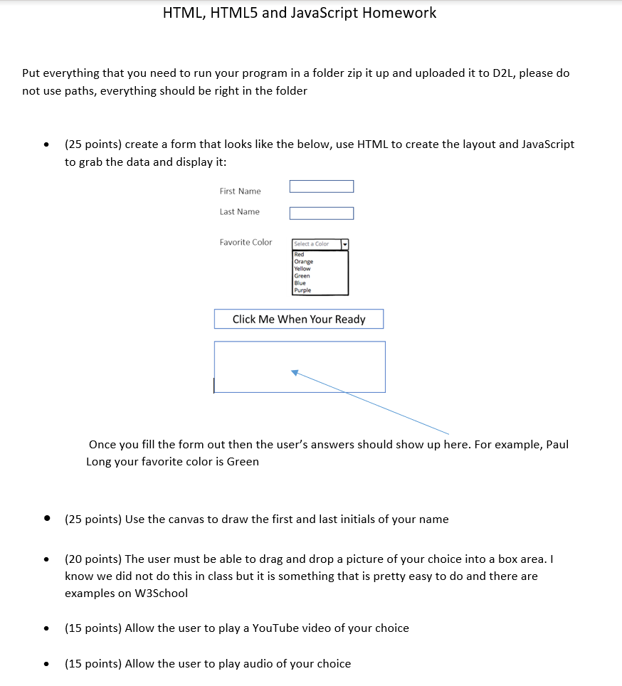 Solved HTML, HTML5 and JavaScript Homework Put everything | Chegg.com