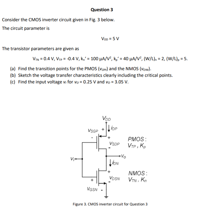 Solved Question 3 Consider the CMOS inverter circuit given | Chegg.com