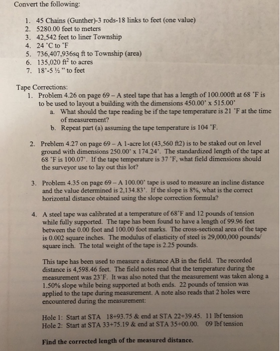 Solved Convert the following 1. 45 Chains (Gunther)3