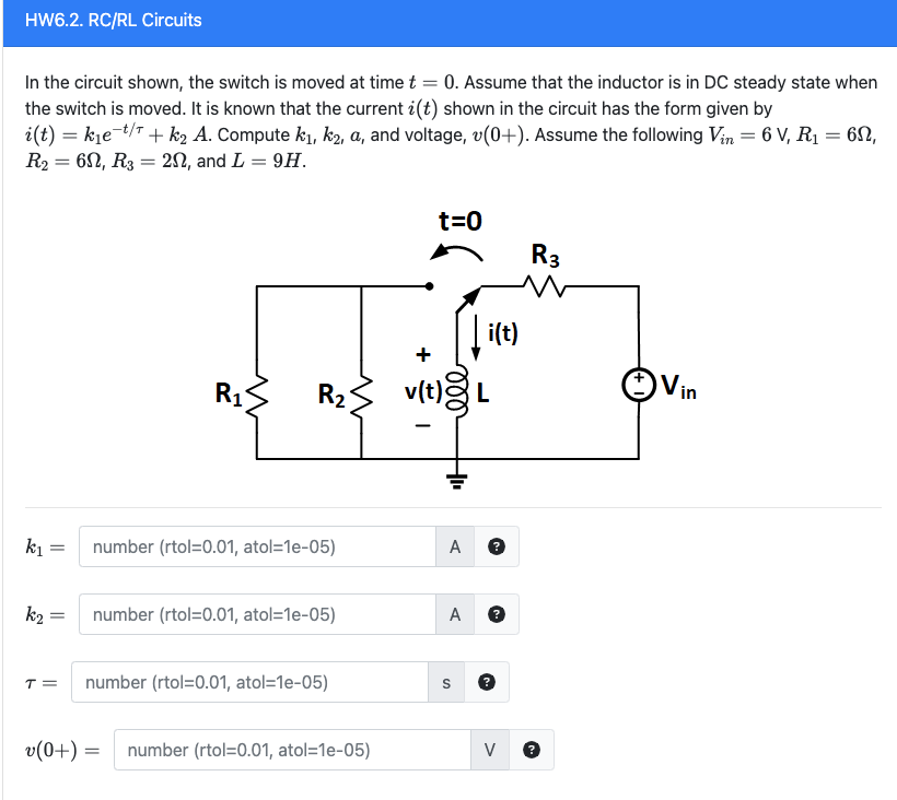Solved In the circuit shown, the switch is moved at time | Chegg.com