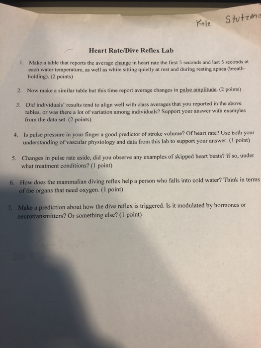 Kole Stuteme Heart Rate/Dive Reflex Lab 1. Make a