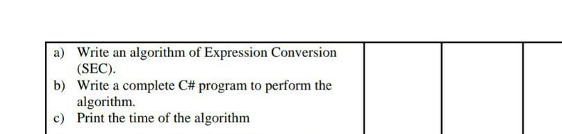 Solved a) Write an algorithm of Expression Conversion (SEC). | Chegg.com