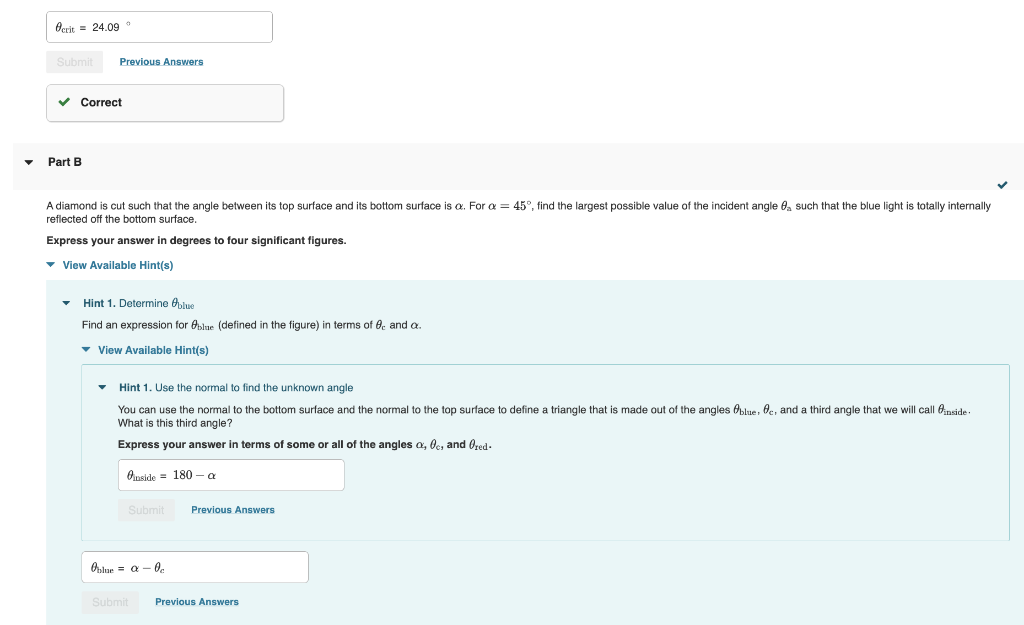 Solved A beam of white light is incident on the surface of a | Chegg.com