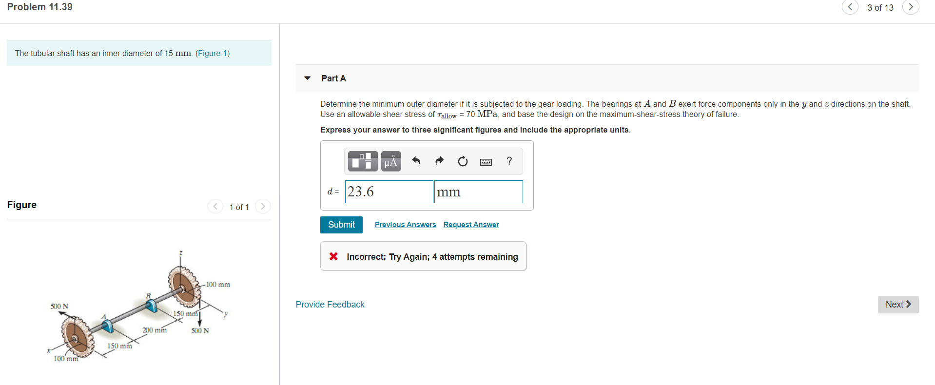 Solved Problem 11.39 3 of 13 > The tubular shaft has an | Chegg.com