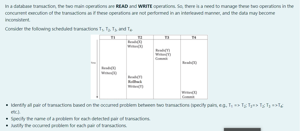 Solved In a database transaction, the two main operations | Chegg.com