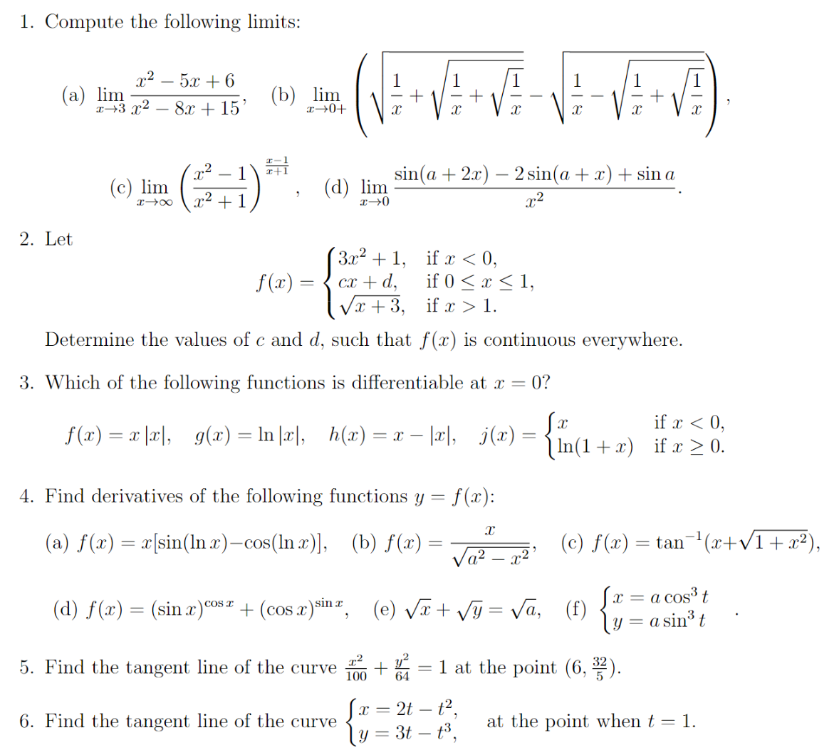 Solved 1. Compute the following limits: (a) | Chegg.com