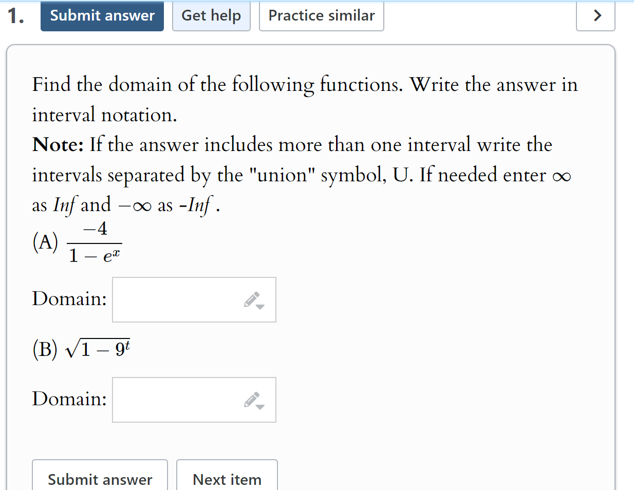 Writing Domain Except Math Solved Find the domain of the following functions. Write the | Chegg.com