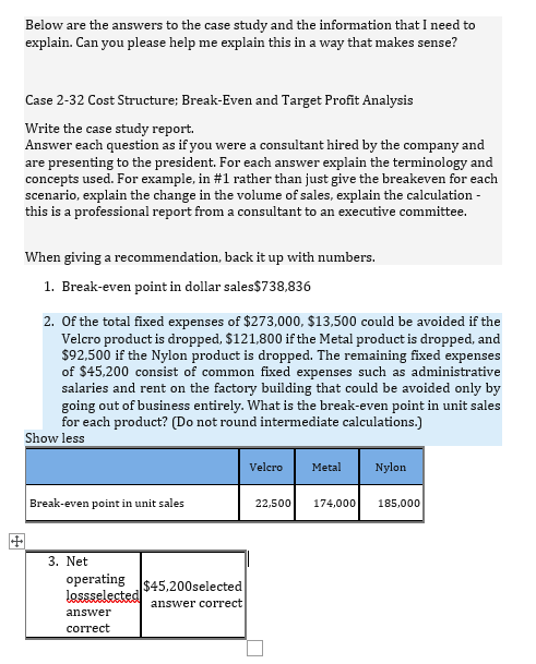 Solved Below Are The Answers To The Case Study And The | Chegg.com