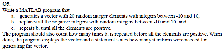 Solved P.S. Write a MATLAB program that generates a vector | Chegg.com