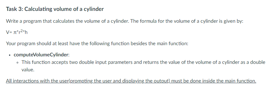 write down the formula used to find the volume of cylinder