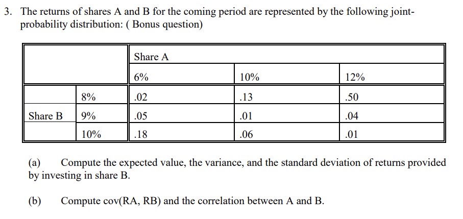 Solved The returns of shares A and B for the coming period | Chegg.com