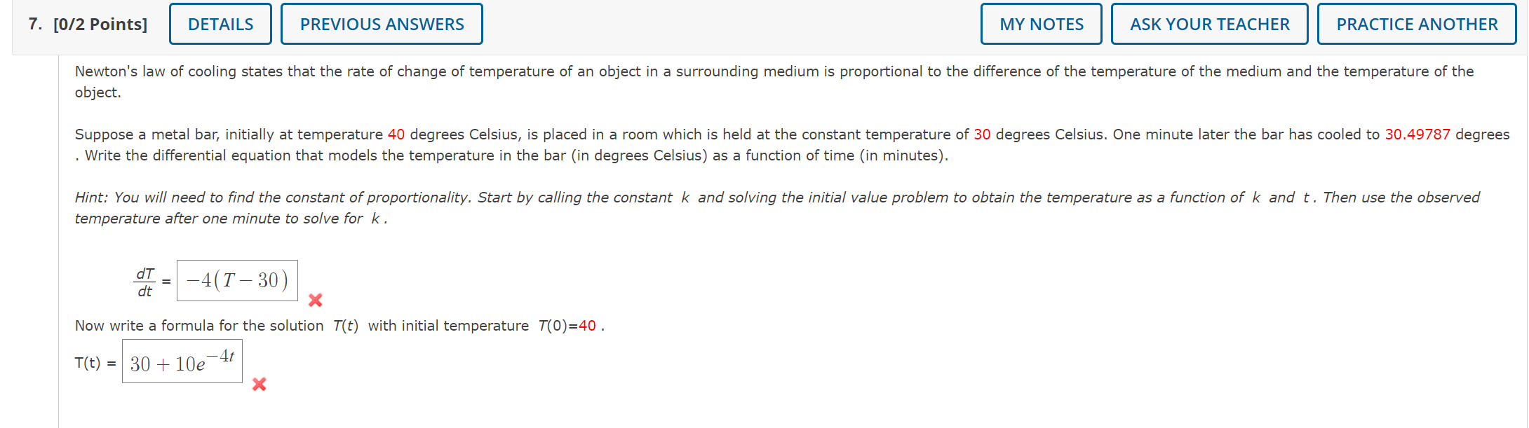 Solved object. . Write the differential equation that models | Chegg.com