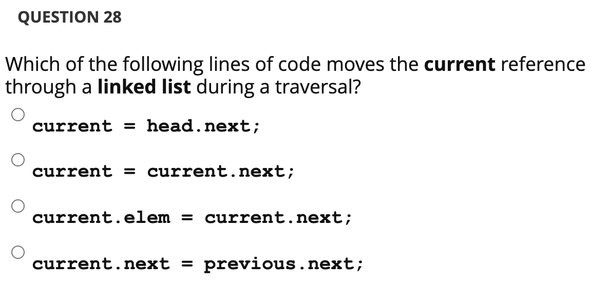Solved QUESTION 28 Which of the following lines of code | Chegg.com