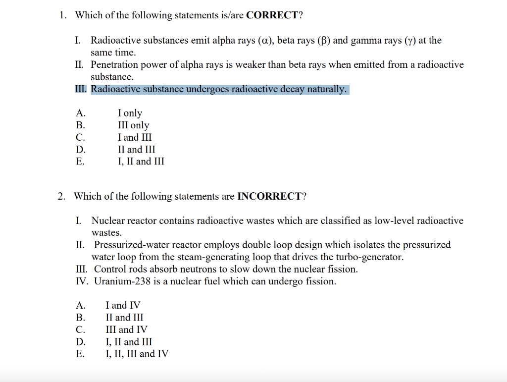 Solved 1. Which of the following statements is/are CORRECT? | Chegg.com