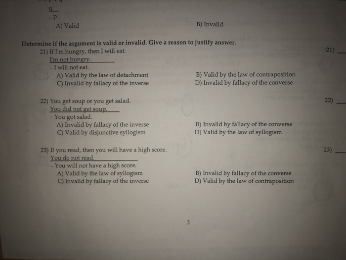 Solved A) Valid B) Invalid 19) P vq 19) -9 A) Invalid B) | Chegg.com