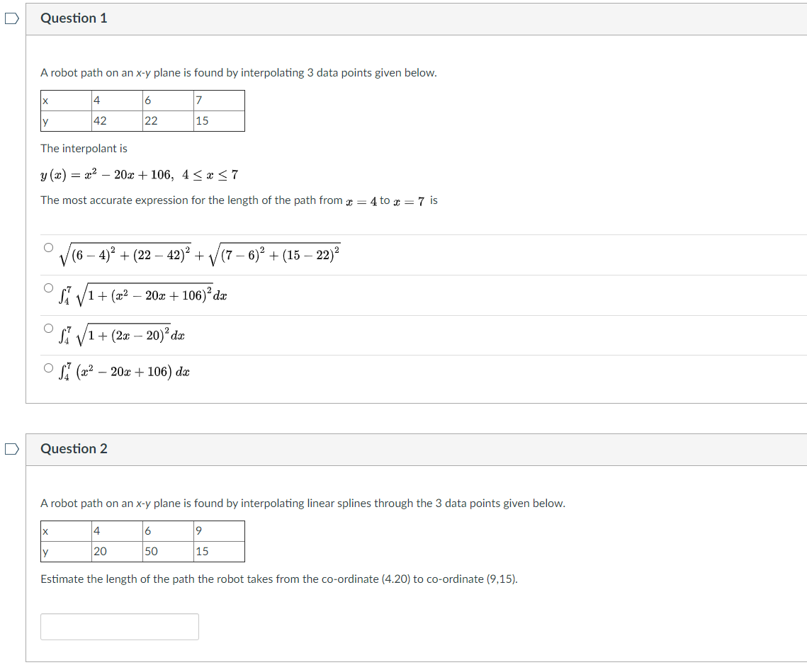 Solved D Question 1 A robot path on an x-y plane is found by | Chegg.com