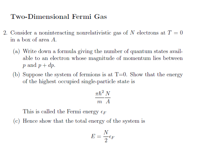 Solved Two-Dimensional Fermi Gas Consider a noninteracting | Chegg.com