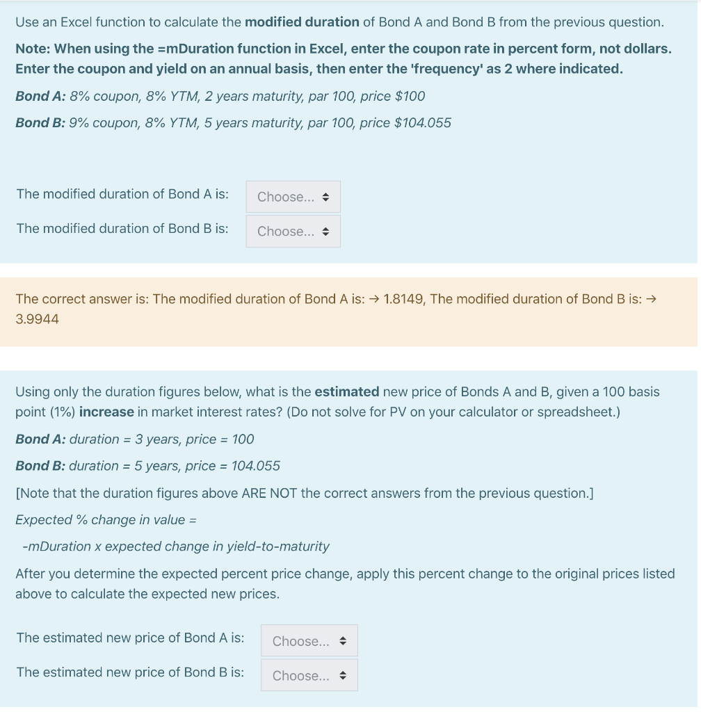 Solved Use An Excel Function To Calculate The Modified | Chegg.com