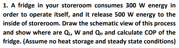 Solved 1 A Fridge In Your Storeroom Consumes 300 W Energ Chegg Com