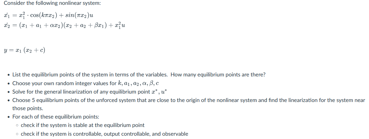 Solved Consider The Following Nonlinear System: | Chegg.com