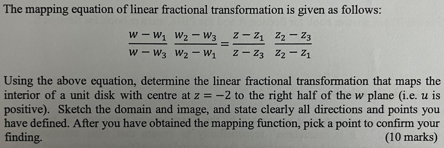 Solved The mapping equation of linear fractional | Chegg.com
