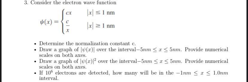 Solved 3. Consider the electron wave function cx |x = 1 nm | Chegg.com
