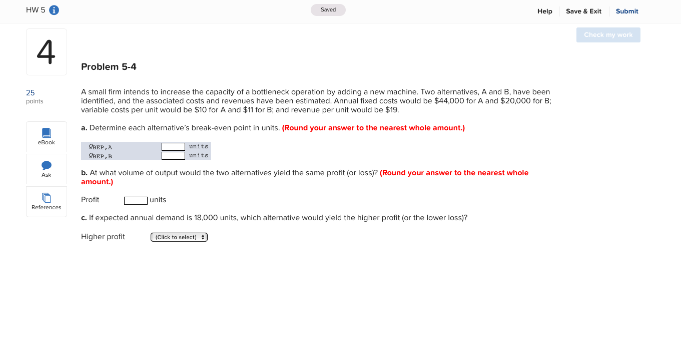 Solved HW 5 A Saved Help Save & Exit Submit Check my work | Chegg.com