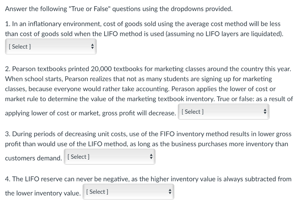 Solved Answer The Following "True Or False" Questions Using | Chegg.com