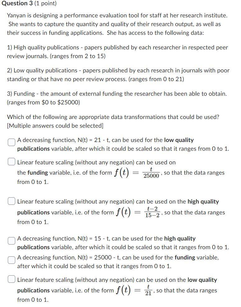 Solved Yanyan is designing a performance evaluation tool for | Chegg.com
