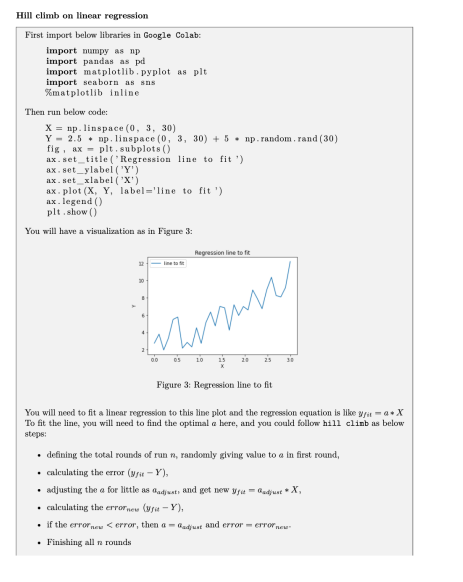 Solved Hill climb on linear regression First import below | Chegg.com