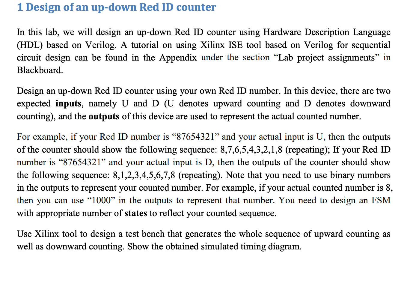 1 Design of an up-down Red ID counter In this lab, we | Chegg.com