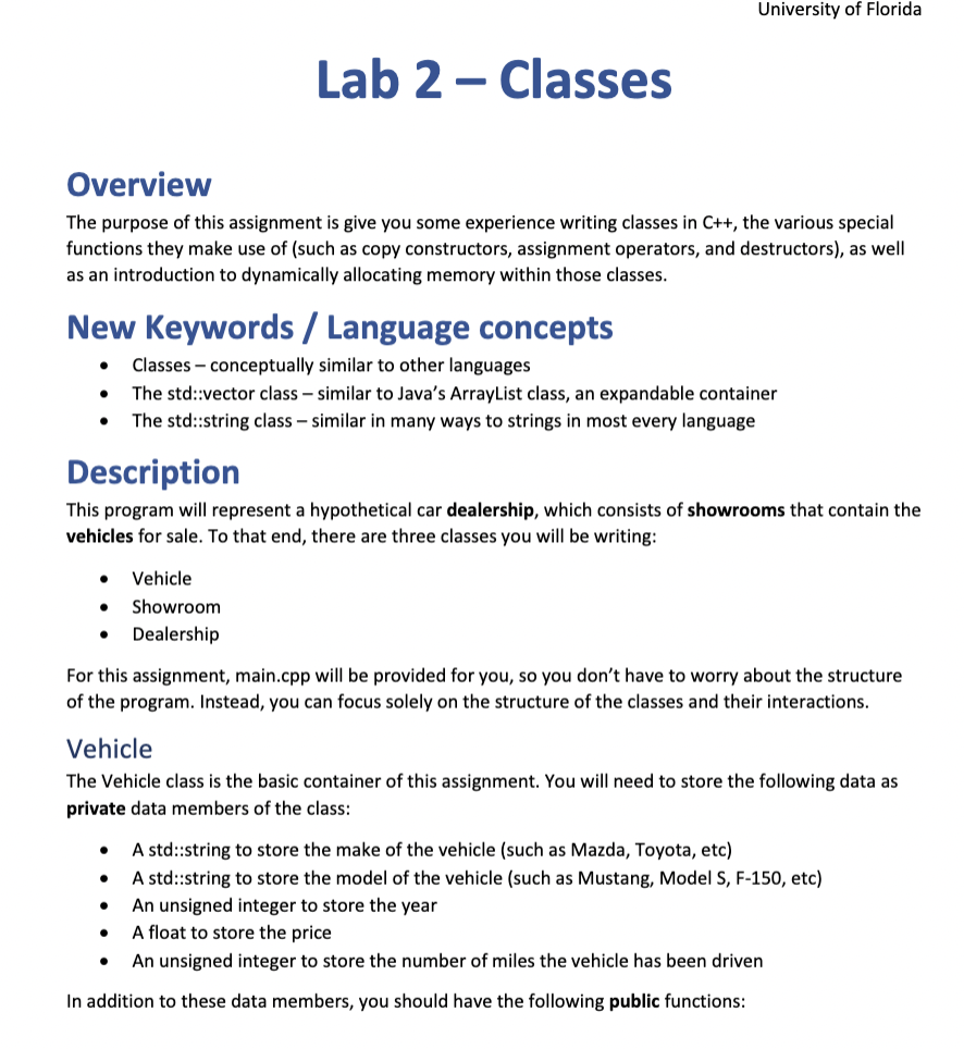 Overview
The purpose of this assignment is give you some experience writing classes in \( \mathrm{C}++ \), the various specia