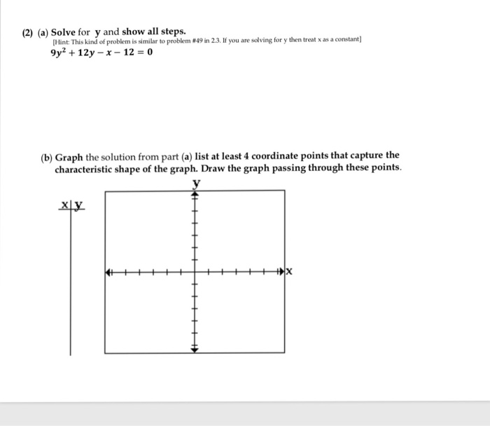 Solved (2) (a) Solve for y and show all steps. solving for y | Chegg.com