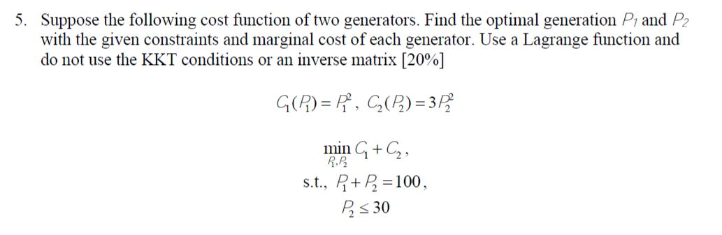 Solved 5. Suppose the following cost function of two | Chegg.com