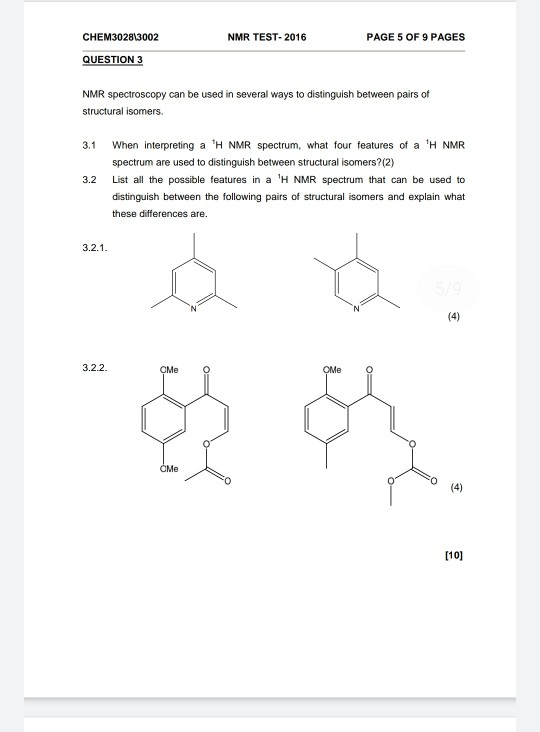 Solved CHEM302813002 NMR TEST- 2016 PAGE 5 OF 9 PAGES | Chegg.com