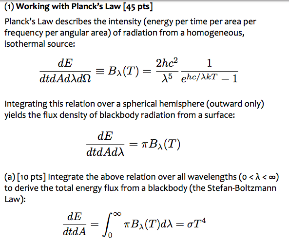 Solved (1) Working with Planck's Law [45 pts] Planck's Law | Chegg.com