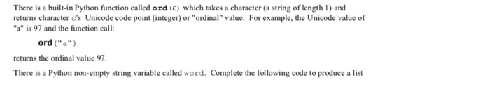 Solved There is a built-in Python function called ord (C) | Chegg.com