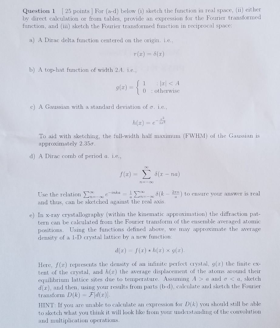 Solved Question 1 ( 25 points For (a-d) below (i) sketch the | Chegg.com