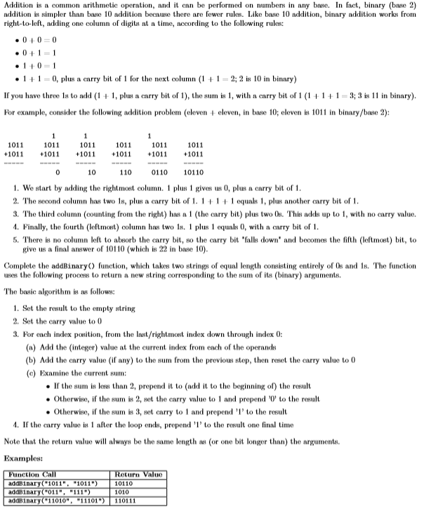 Solved Addition is a common arithmetic operation, and it can | Chegg.com