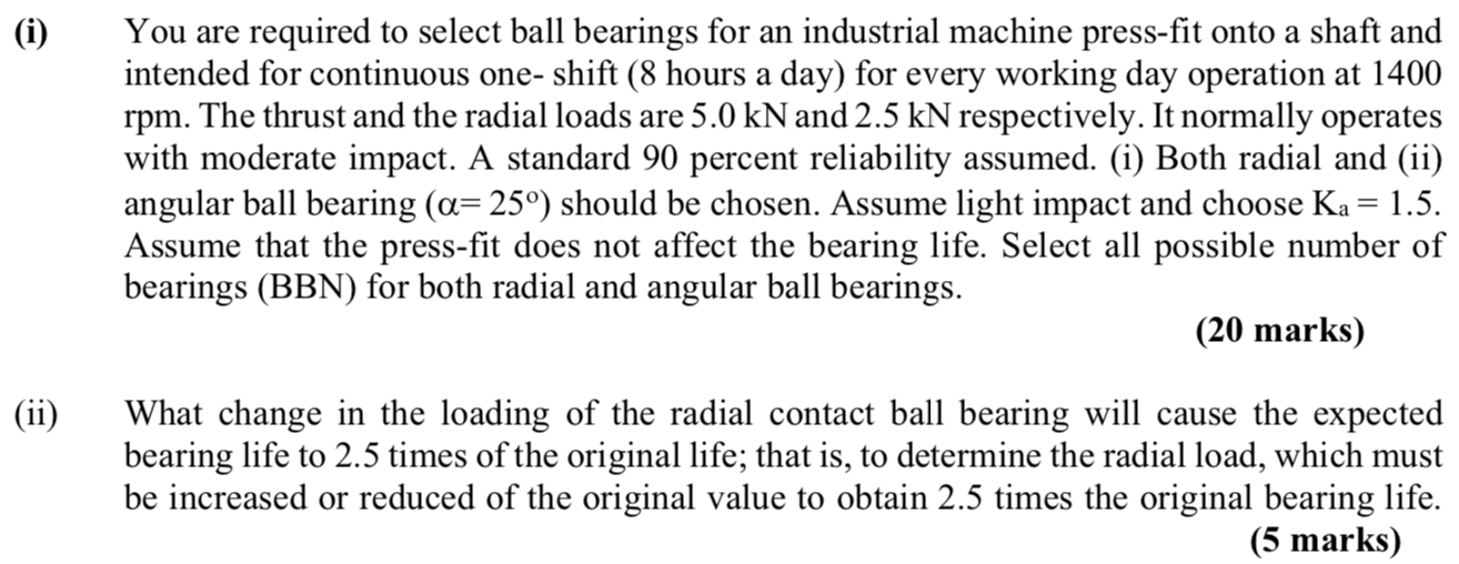 Solved You Are Required To Select Ball Bearings For An | Chegg.com