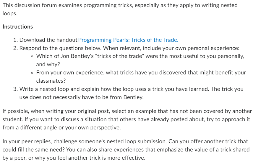 Solved This discussion forum examines programming tricks, | Chegg.com
