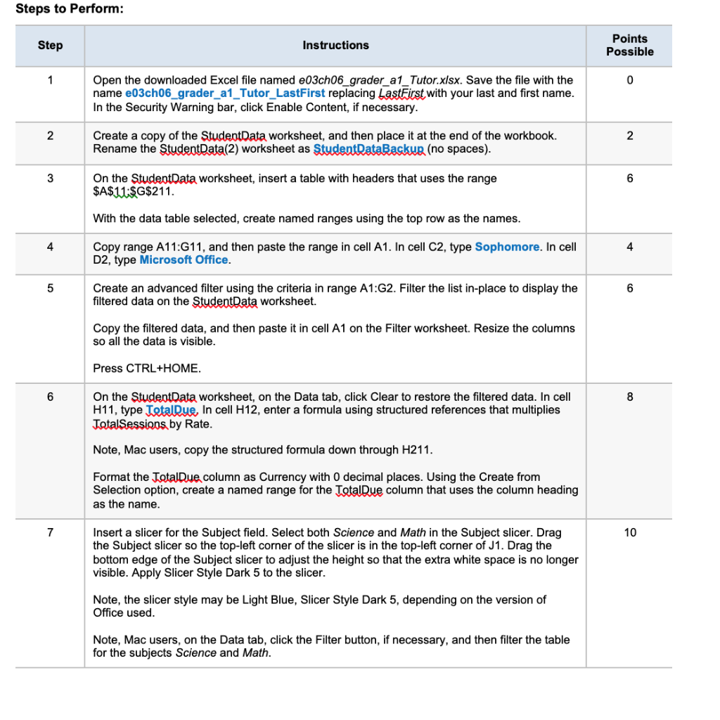 Step Instructions Points Possible 10 In cell F6, use | Chegg.com
