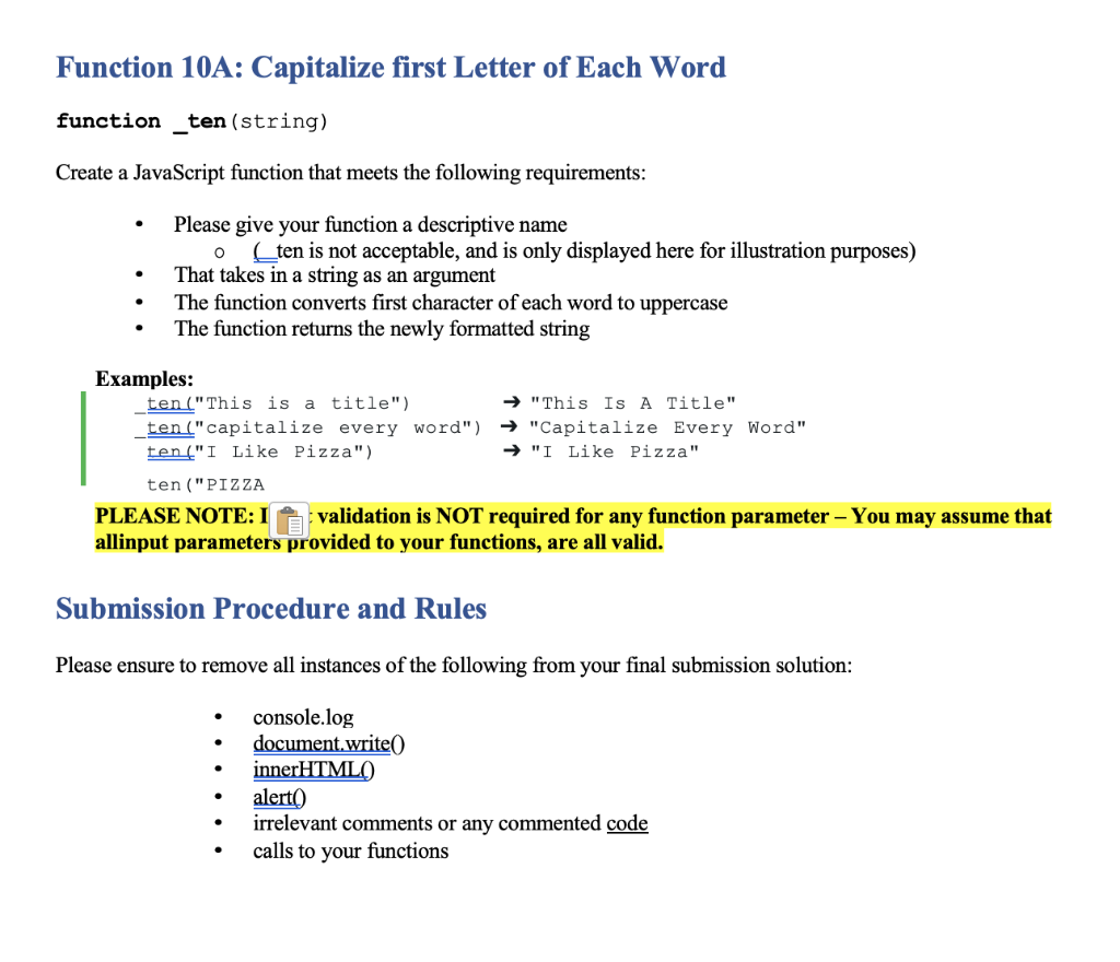 Solved Function 10A: Capitalize First Letter Of Each Word | Chegg.Com