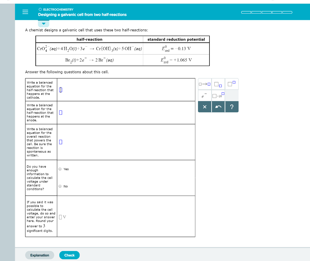 Solved O ELECTROCHEMISTRY Designing a galvanic cell from two