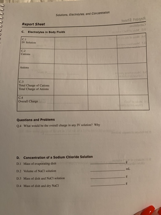 Solutions, Electrolytes, and Concentration Report