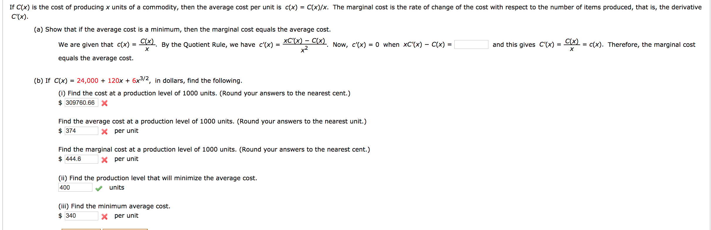 Solved If C X Is The Cost Of Producing X Units Of A Comm Chegg Com