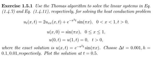 Solved Exercise 1.5.1 Use the Thomas algorithm to solve the | Chegg.com