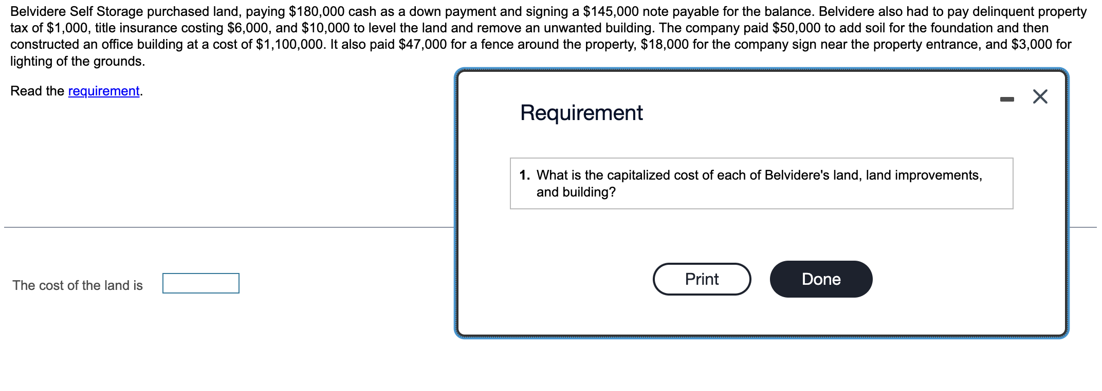 Solved Belvidere Self Storage purchased land, paying