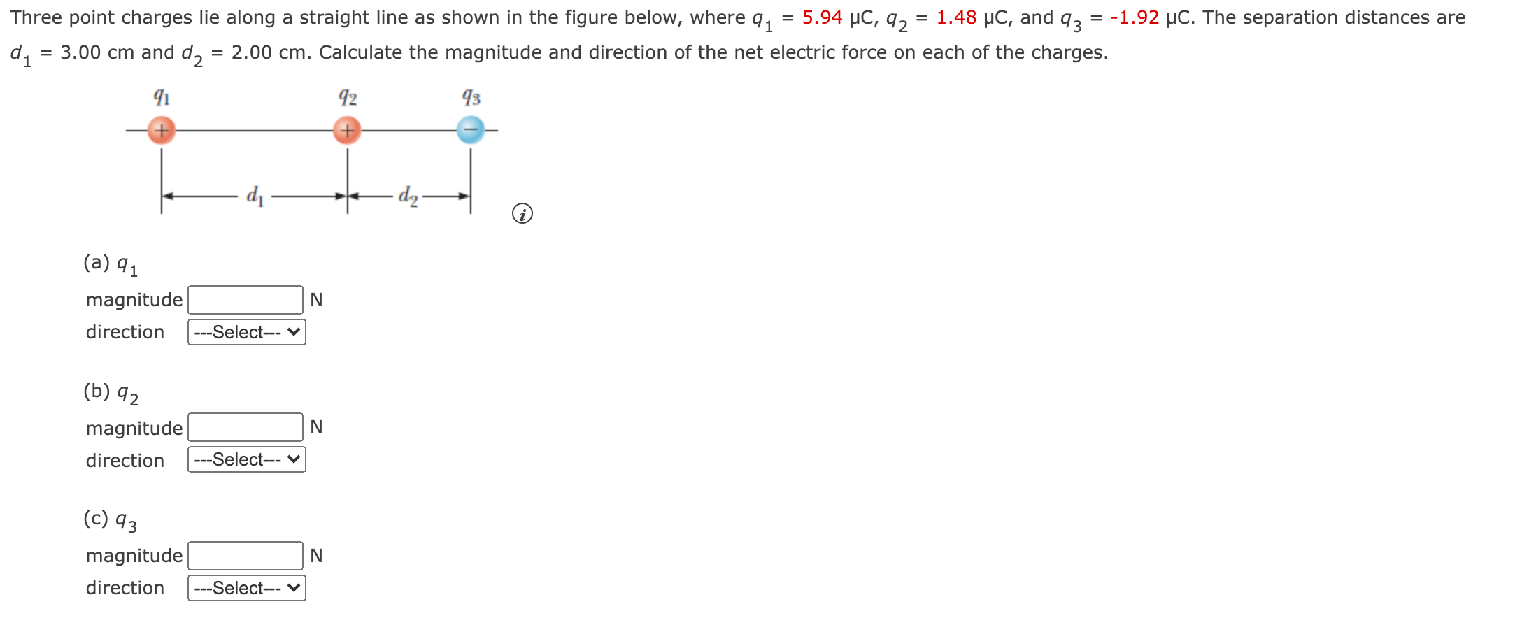 Solved = = Three point charges lie along a straight line as | Chegg.com